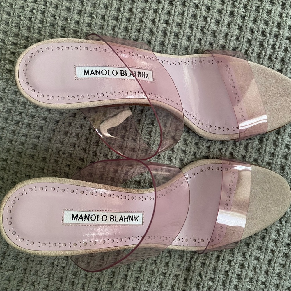 Manolo Blahnik Pink Clear-Strap Heeled Sandals - Picture 3 of 3
